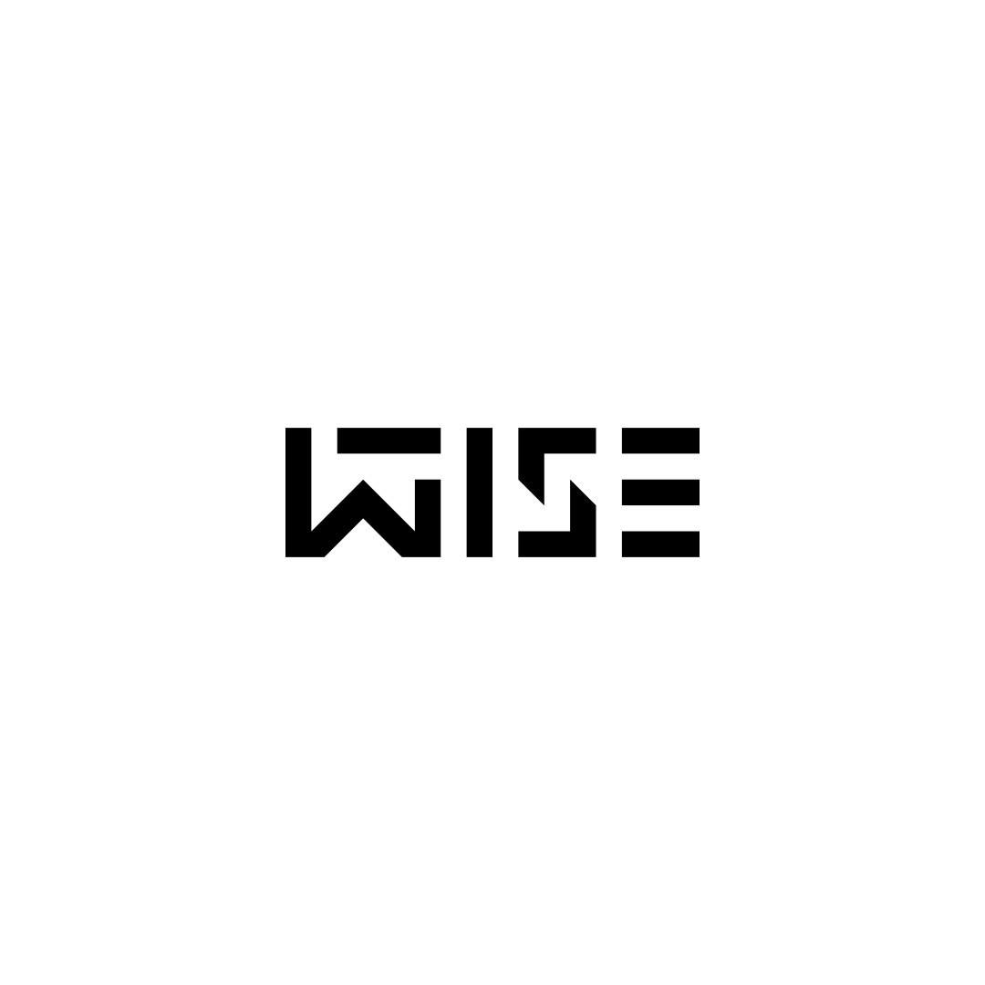 The word WISE that consists of angular thick lines. The letter E is made of three horizontal lines so it looks like the stories of a building. The whole word, by its shape, slightly reminds of a key because it has W for the key teeth.